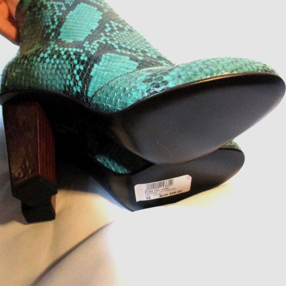 NEW DRIES VAN NOTEN GREEN PYTHON Ankle Bootie Boot - Picture 7 of 9